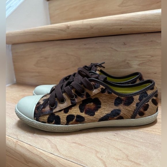 Boden Leopard Print Leather Tennis Trainers Sneakers Size 8 - Picture 1 of 7